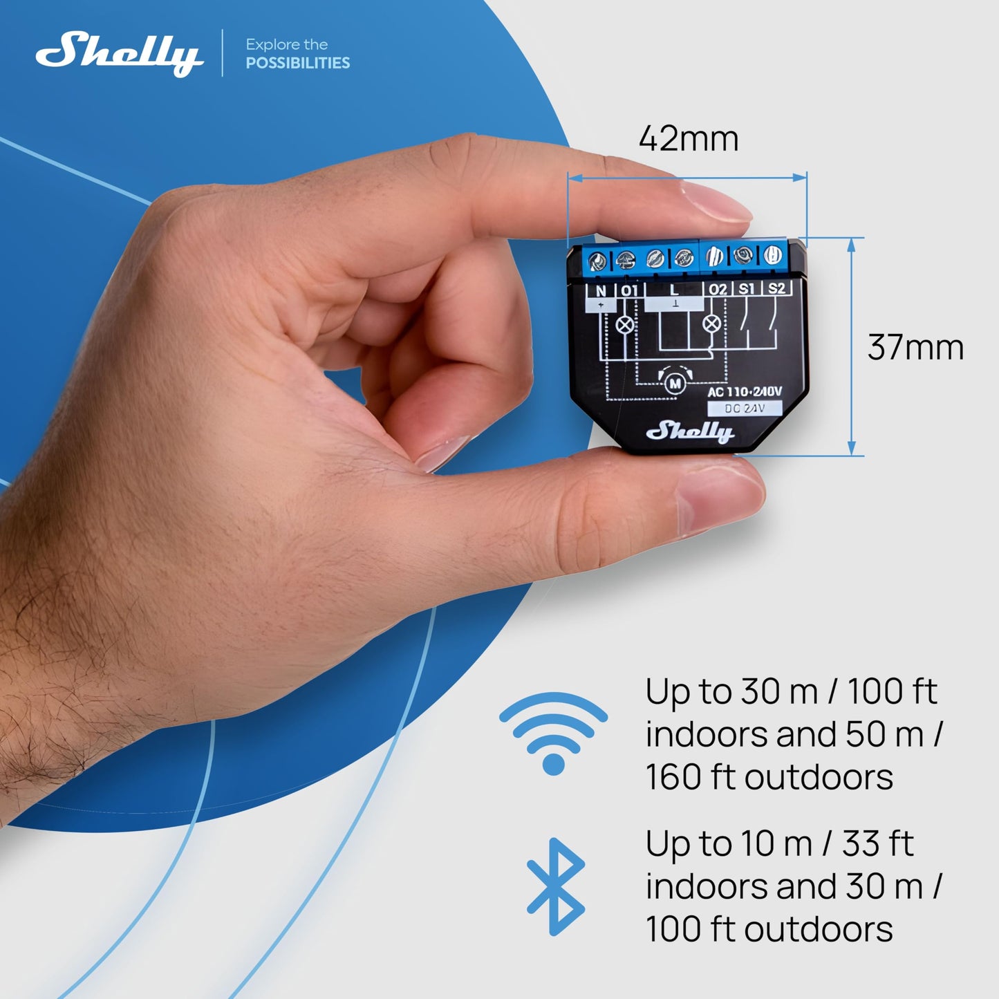 Shelly Plus 2PM, Interruttore Intelligente Relé WiFi & Bluetooth, 2 Prese Elettriche - 16A, Monitora i Consumi, Tende/Persiane/Tapparelle, Domotica, Nessun Hub, Alexa/Google Home, iOS Android, 2 Pezzi