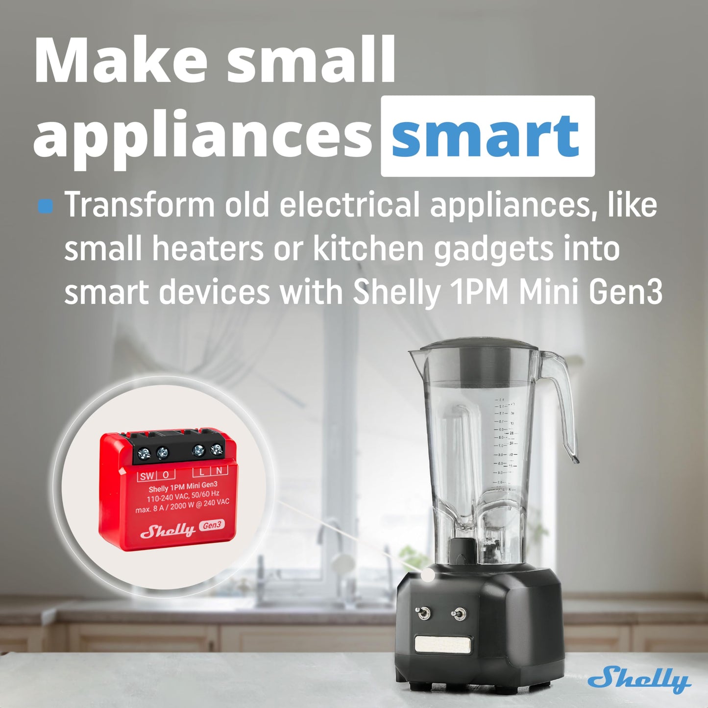 Shelly 1 Mini Gen3, Relè Intelligente WiFi e Bluetooth, 1 Canale, 8A, Domotica, Contatti Puliti, Controllo Remoto Luci, Dimensioni Compatte, Alexa e Google Home, iOS e Android, Nessun Hub Necessario