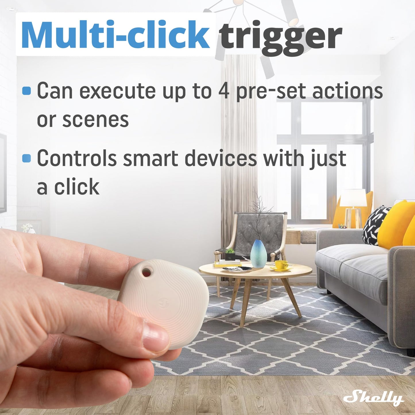 Shelly BLU Button Tough Nero,Pulsante intelligente controllato via Bluetooth,Dimmerazione, accensione e spegnimento di dispositivi e attivazione di scene domotiche,Grado IP54,Applicazione iOS Android