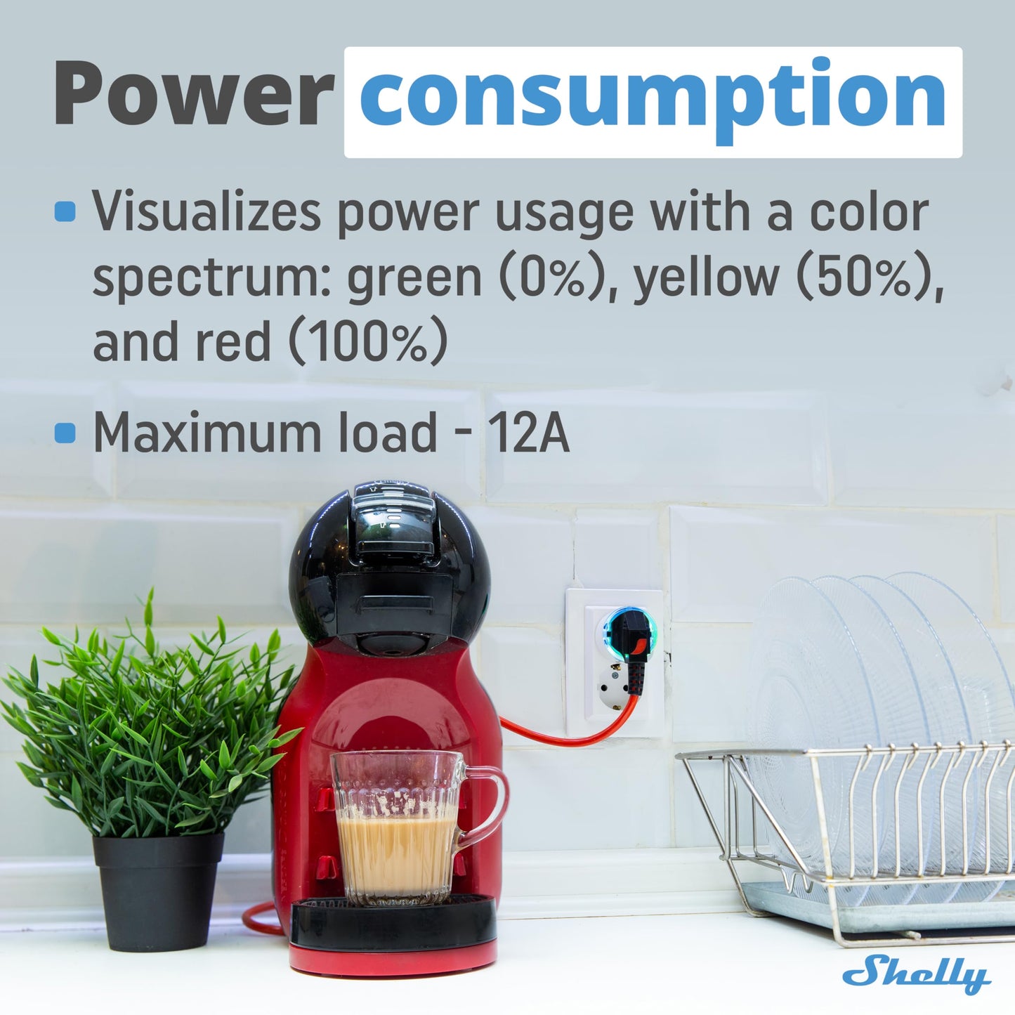 Shelly Plus Plug S, Presa Intelligente, Connettività Bluetooth, con Misurazione della Potenza, Schuko, Wifi