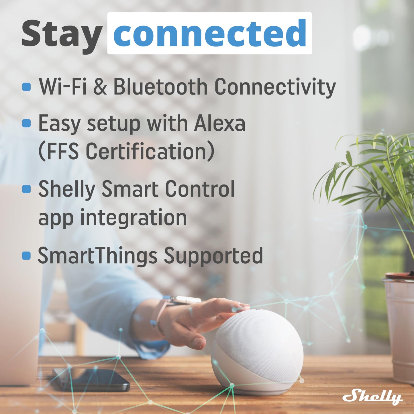 Shelly AZ Plug Bianco, Presa Intelligente Wi-Fi & Bluetooth, Misurazione Consumi, 12A, 2500W, Configurazione Facile (FFS), Compatibile con Alexa, Senza Hub, Controllo da Remoto, Programmi Smart