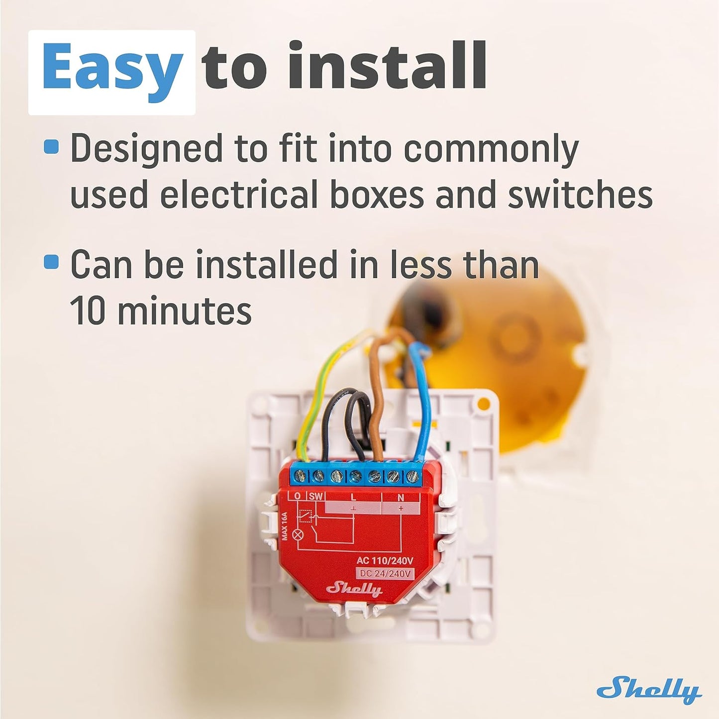 Shelly Plus 1PM | Wi-Fi e Bluetooth Smart Relè Interruttore con misurazione della potenza | Automazione domestica | Compatibile con Alexa e Google Home | Nessun hub necessario | Controllo