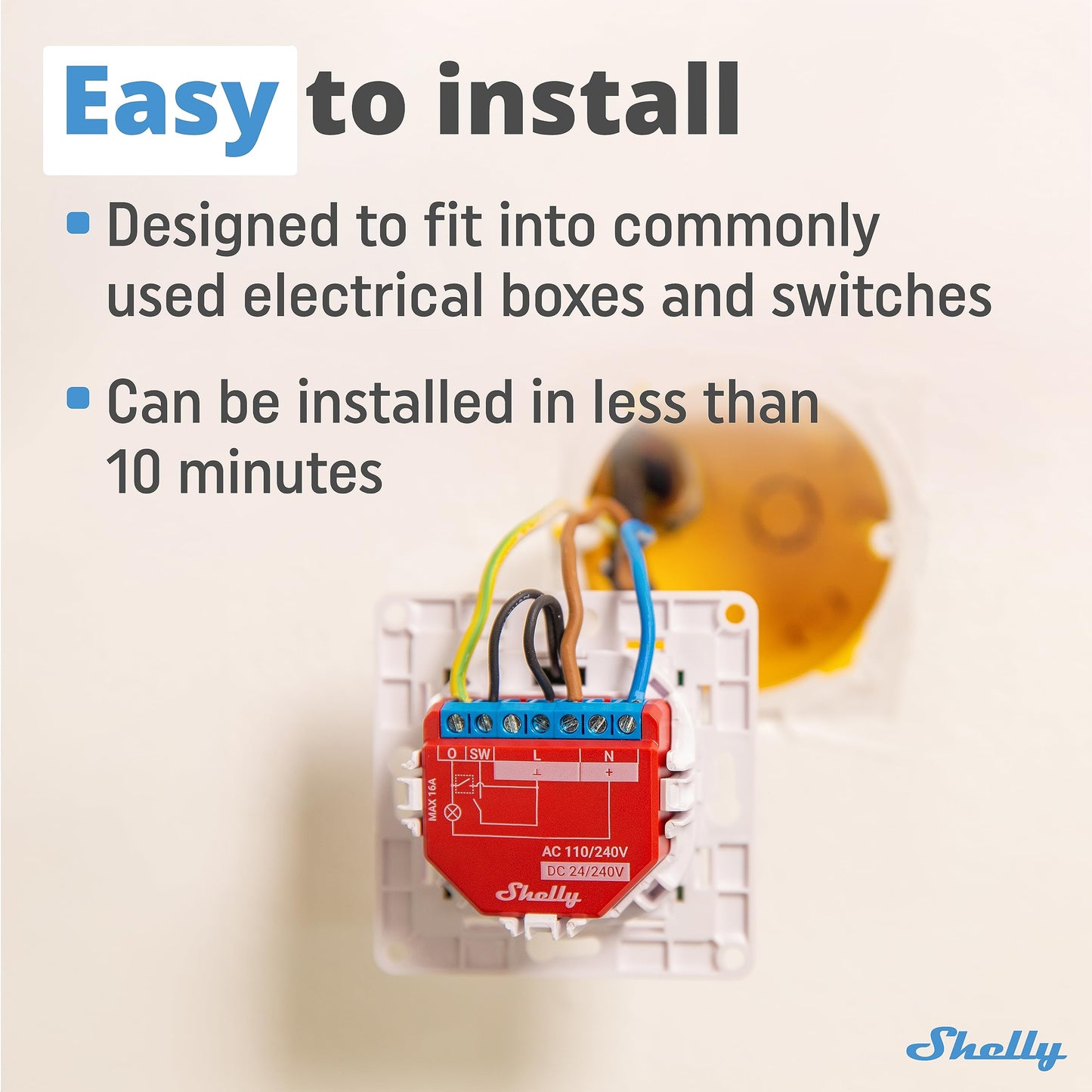 Shelly Plus 1PM, Interruttore a Relè Wi-Fi e Bluetooth con Misuratore di Potenza, Domotica, Alexa e Google Home, iOS e Android, Non è Necessario un Hub, Controllo Remoto delle Luci
