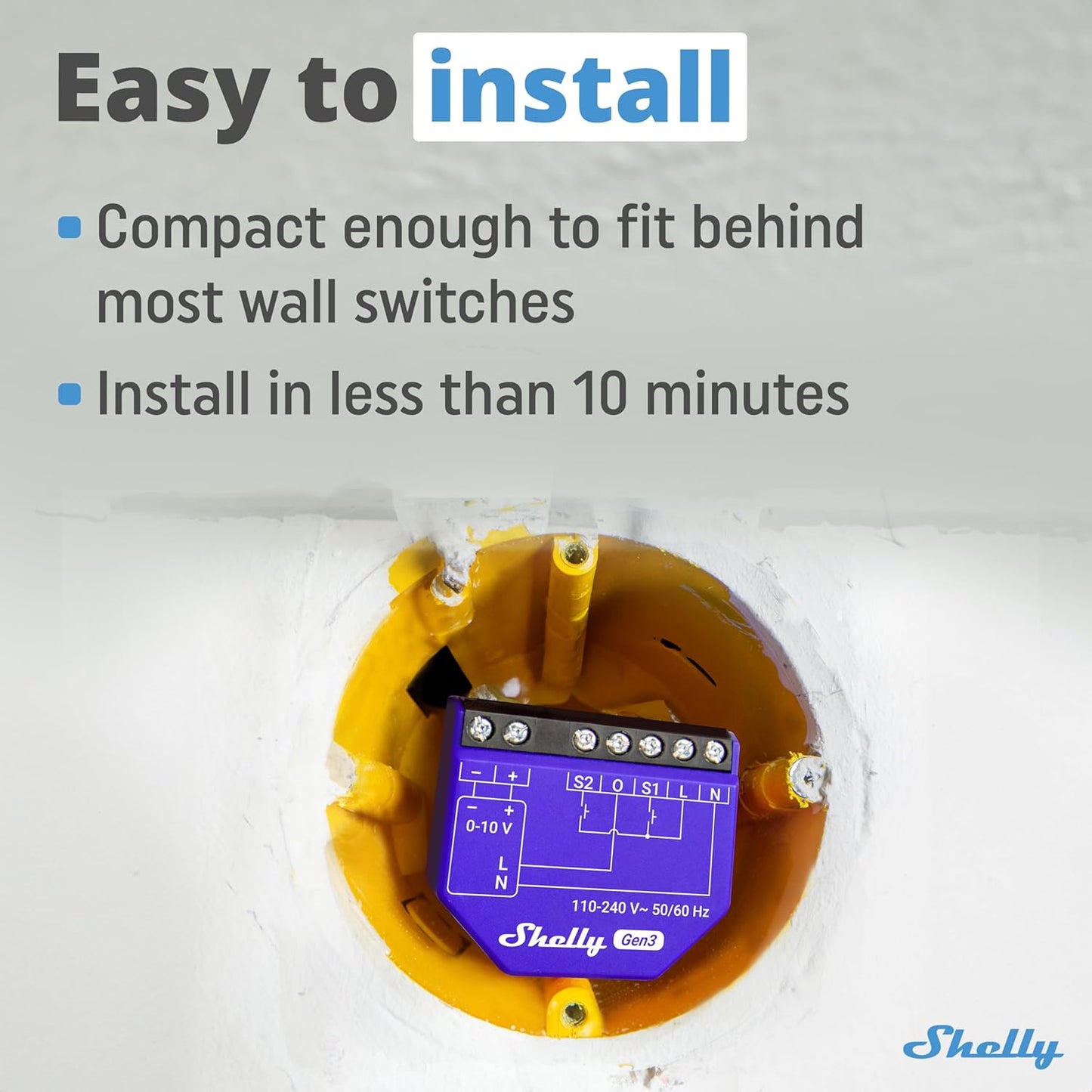 Shelly Dimmer 0/1-10 V PM Gen3, WLAN, Bluetooth Smart Dimmer,Controller con Misurazione Corrente,Controllo della luce,App iOS Android,Nessun hub Richiesto,Compatibile con Alexa e Google Home, Blu