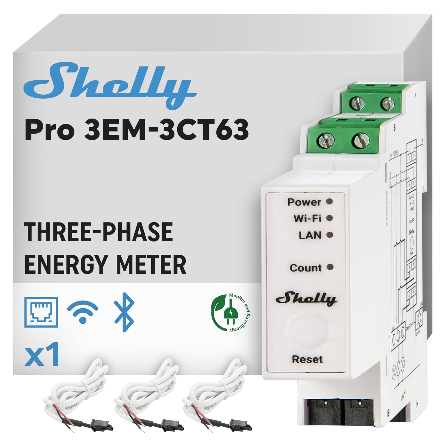 Shelly Pro EM 50A, Contatore di energia Wi-Fi e Bluetooth con comando a Contattori Con Misurazione Dei Consumi, Domotica, Compatibile Con Alexa e Google Home, Nessun Hub Richiest