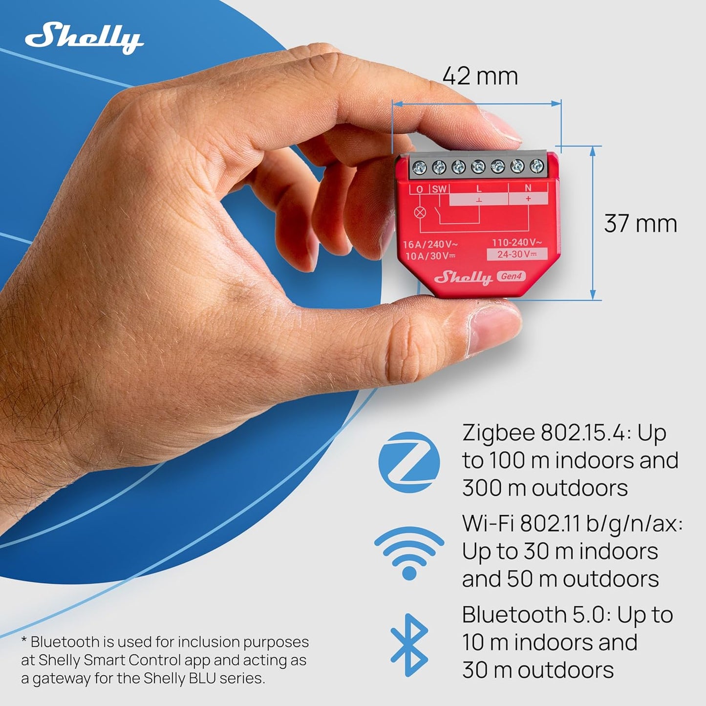 Shelly 1PM Gen4, interruttore relè intelligente con funzionamento Wi-Fi, 1 canale, 16 A, misurazione della potenza, automazione domestica, controllo remoto, nessun hub necessario, Alexa, Apple HomeKit