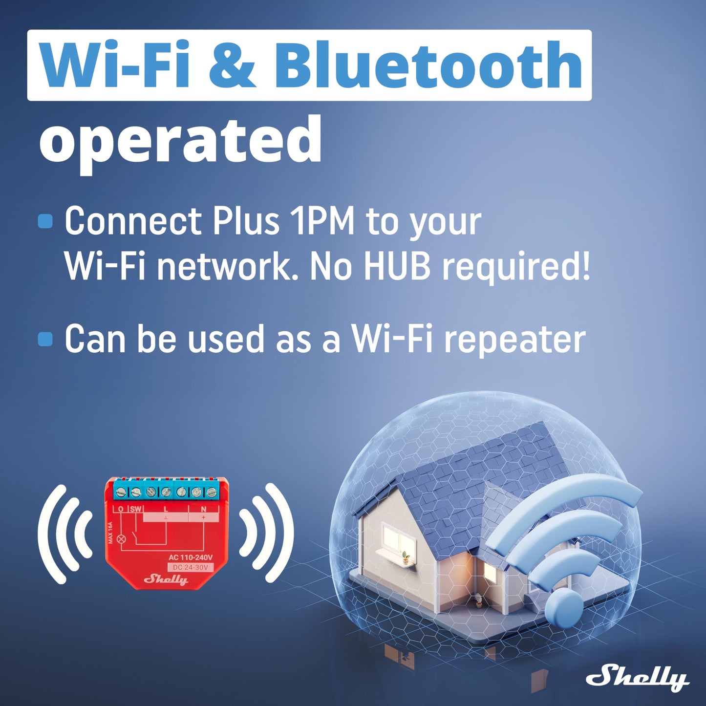 Shelly Plus 1PM, Interruttore a Relè Wi-Fi e Bluetooth con Misuratore di Potenza, Domotica, Alexa e Google Home, iOS e Android, Non è Necessario un Hub, Controllo Remoto delle Luci