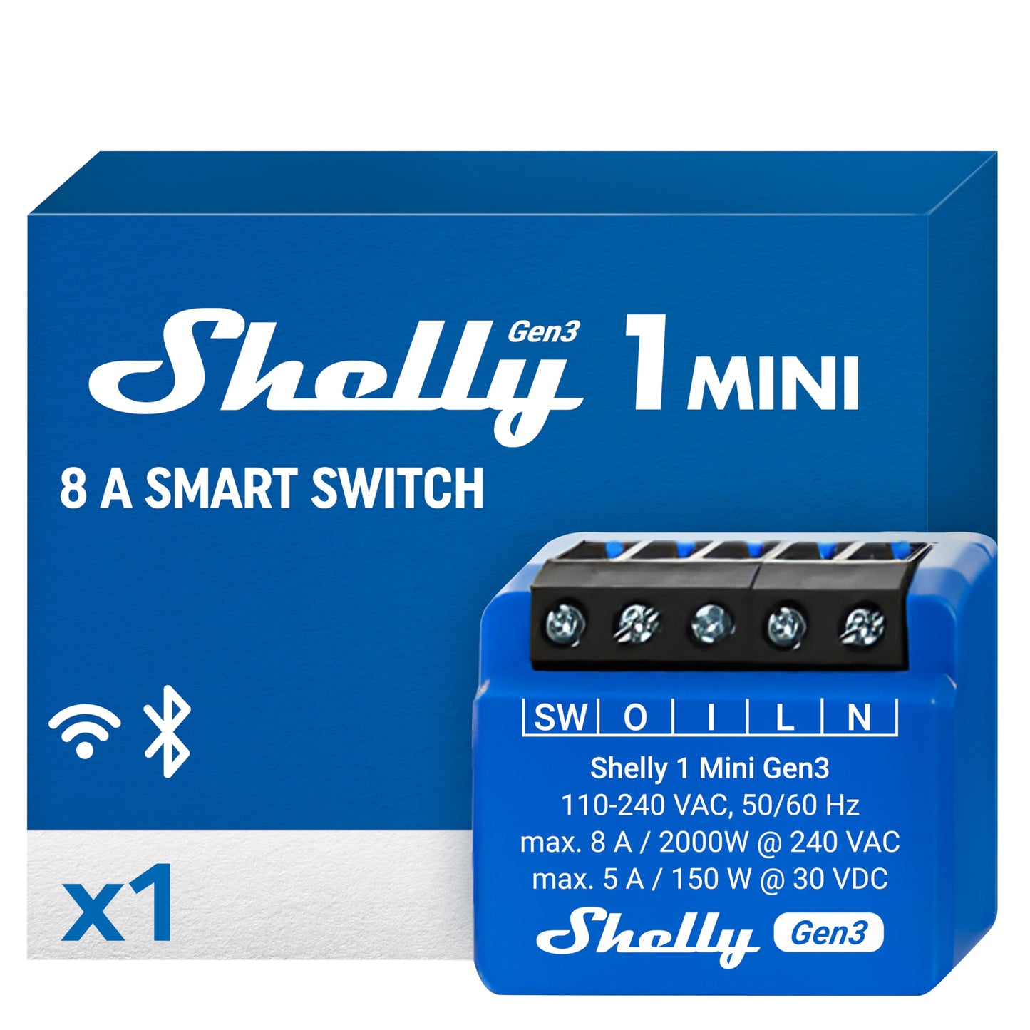 Shelly 1 Mini Gen3, Relè Intelligente WiFi e Bluetooth, 1 Canale, 8A, Domotica, Contatti Puliti, Controllo Remoto Luci, Dimensioni Compatte, Alexa e Google Home, iOS e Android, Nessun Hub Necessario
