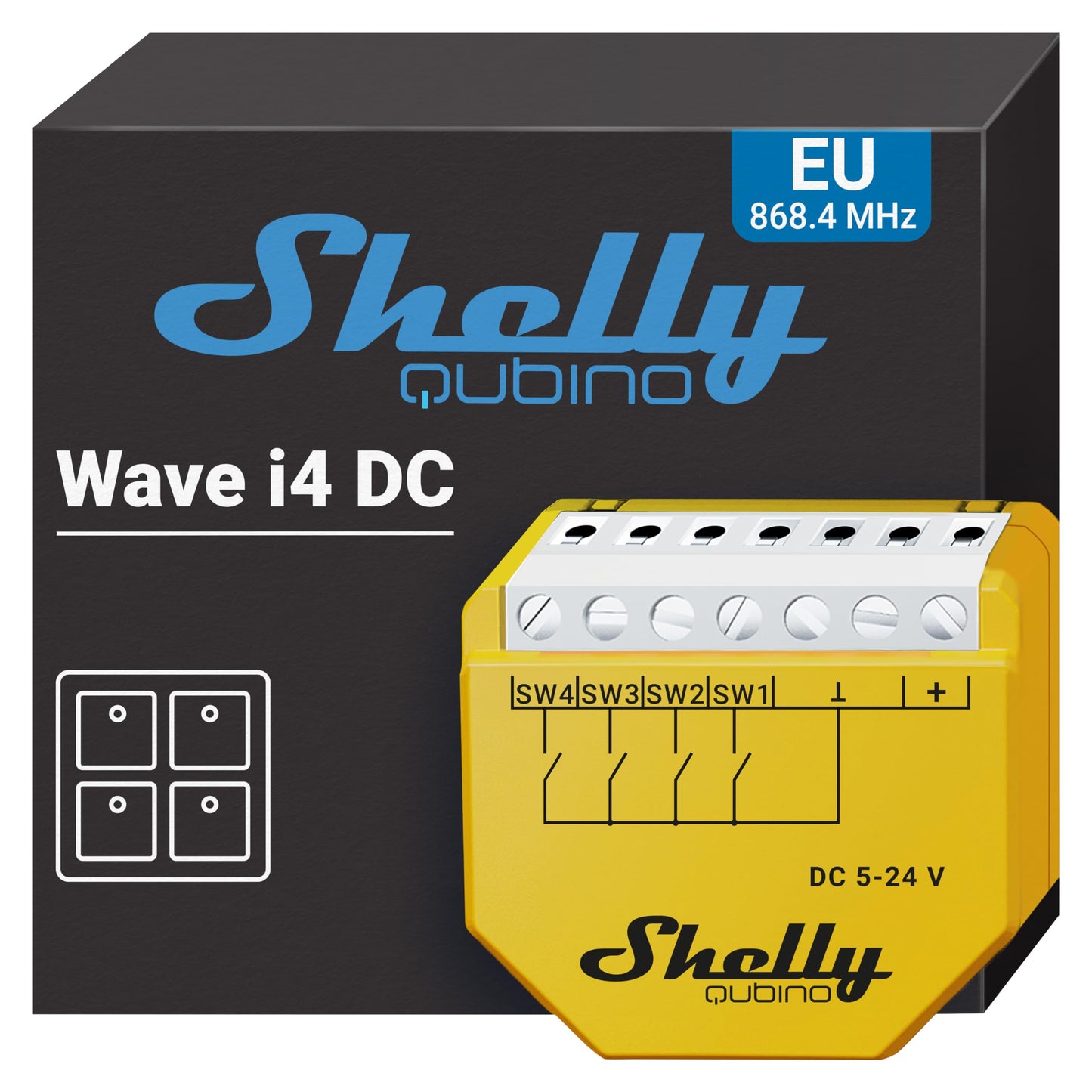 Shelly Wave i4, Modulo di Controllo Remoto Z-Wave con 4 Ingressi, Domotica, Senza Fili, Azioni e Scene intelligenti, Basso Consumo Energetico, Gamma Wireless Estesa