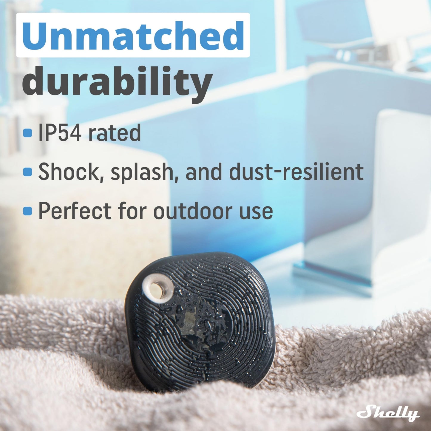 Shelly BLU Button Tough Nero,Pulsante intelligente controllato via Bluetooth,Dimmerazione, accensione e spegnimento di dispositivi e attivazione di scene domotiche,Grado IP54,Applicazione iOS Android