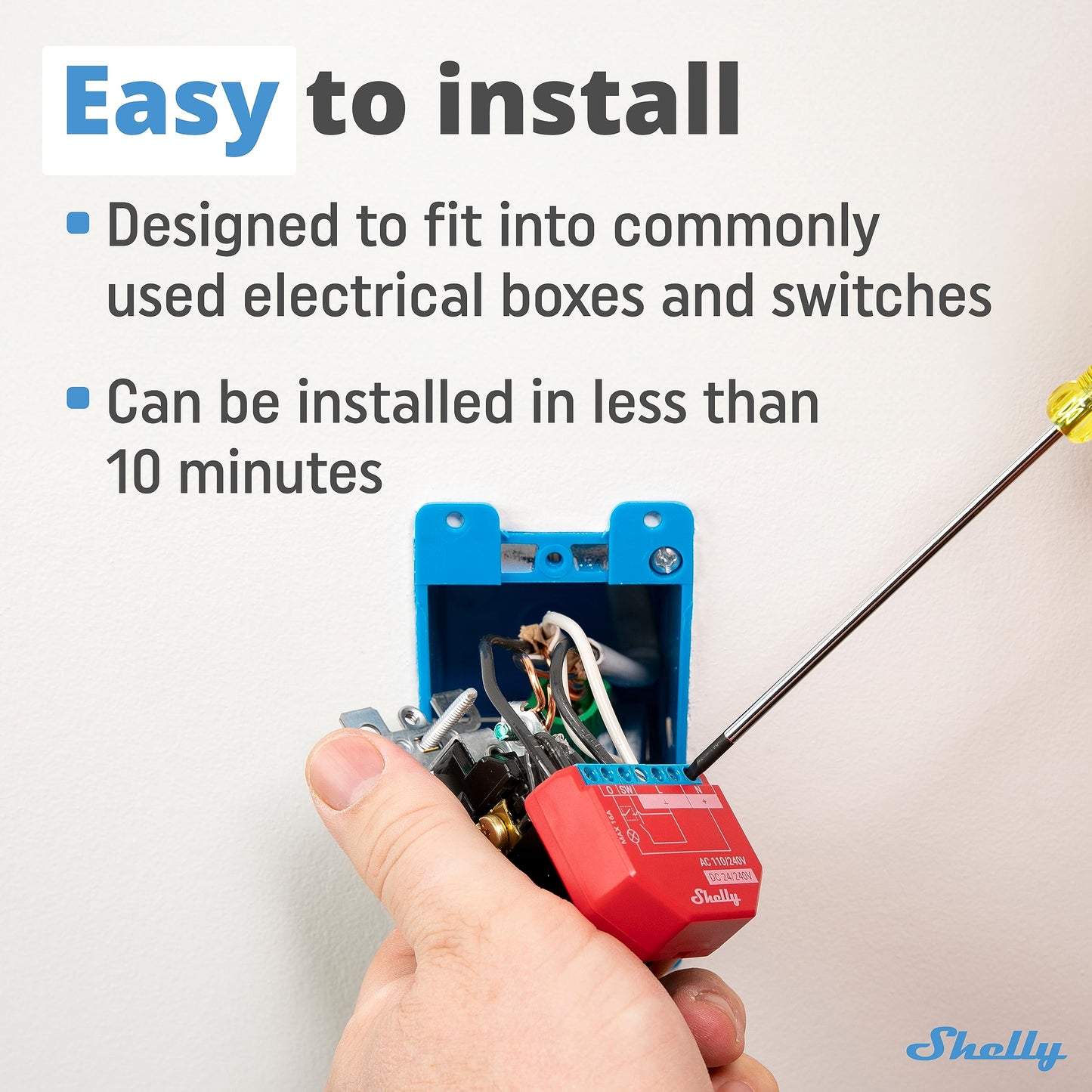 Shelly Plus 1PM, Interruttore a Relè Wi-Fi e Bluetooth con Misuratore di Potenza, Domotica, Alexa e Google Home, iOS e Android, Non è Necessario un Hub, Controllo Remoto delle Luci
