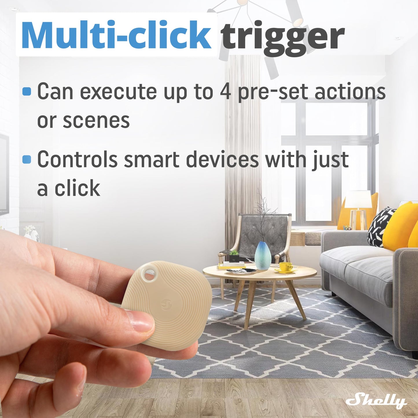 Shelly BLU Button Tough Nero,Pulsante intelligente controllato via Bluetooth,Dimmerazione, accensione e spegnimento di dispositivi e attivazione di scene domotiche,Grado IP54,Applicazione iOS Android