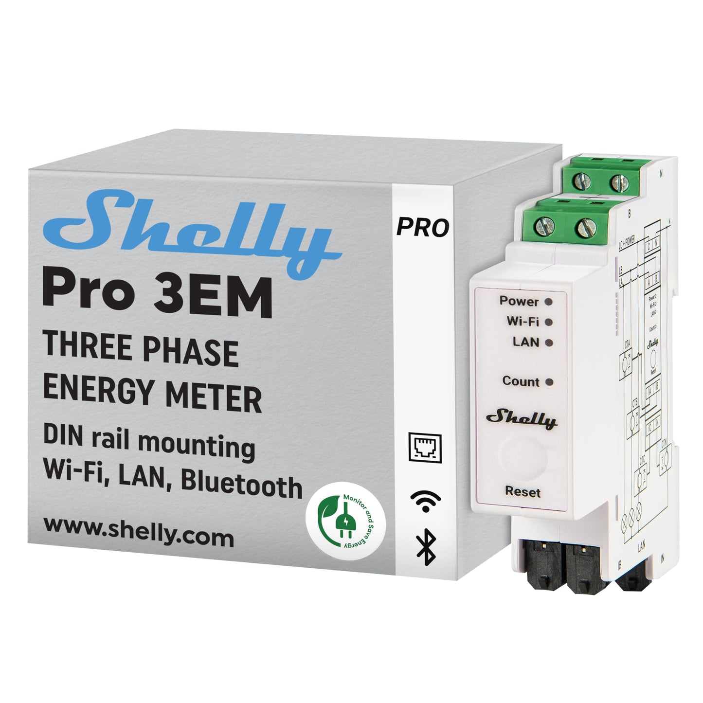 Shelly Pro EM 50A, Contatore di energia Wi-Fi e Bluetooth con comando a Contattori Con Misurazione Dei Consumi, Domotica, Compatibile Con Alexa e Google Home, Nessun Hub Richiest