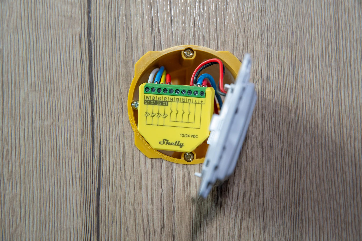 Shelly Plus RGBW PM, Modulo di controllo RGBW per strisce LED Wi-Fi & Bluetooth - 12-24 VDC, con Misuratore di consumo, Luce Bianca o Colorata Dimmerabile, Nessun Hub richiesto, App iOS Android