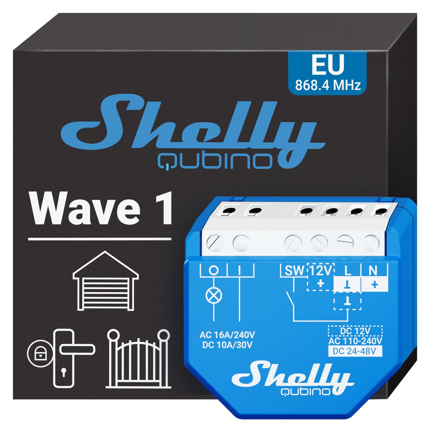Shelly Wave 1, Interruttore Smart Relay Z-Wave con Contatti Puliti, 16A, Controllo Remoto per Luci e Porta del Garage, Basso Consumo Energetico, Ripetitore di Rete, Alta Affidabilità, SmartStart