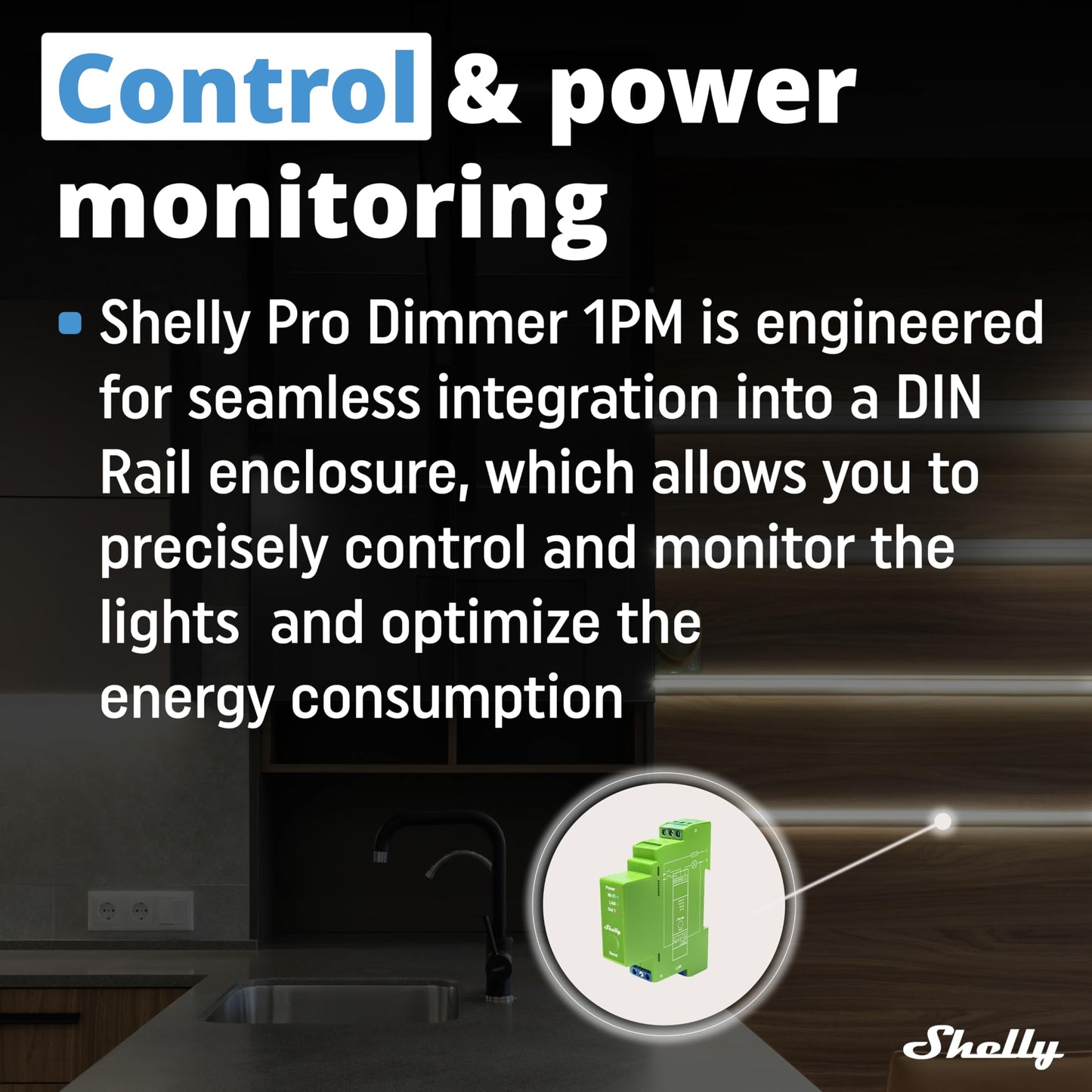 Shelly Pro Dimmer 2PM, Dimmer intelligente professionale a 2 canali, Montaggio su guida DIN, misuratore di potenza, LAN, Wi-Fi e Bluetooth, Alexa e Google Home, App iOS Android