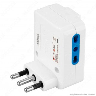 V-Tac Multipresa Adattatore Triplo Colore Bianco 10/16A Italiana con Interruttore - SKU 8831