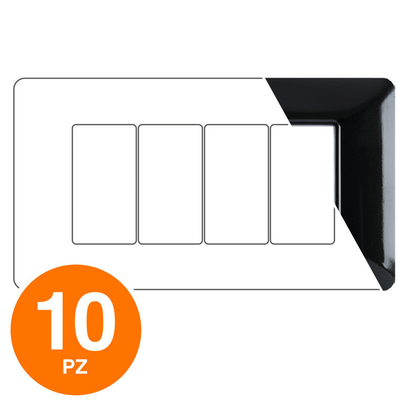 MAPAM Placca Tecnopolimero JOY 4P Nero - Confezione 10pz - mod. M8004-02 - Compatibile con BTicino MATIX