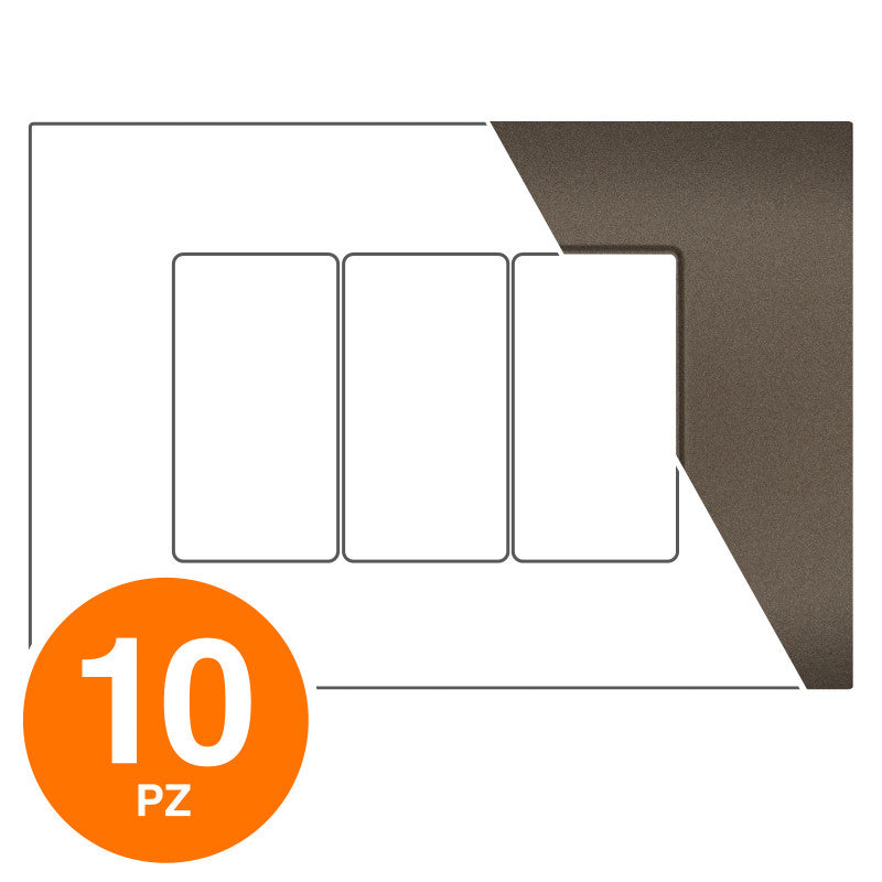 MAPAM Placca Tecnopolimero Sun-T5 3P R9003-7 Testa di Moro - Confezione 10pz - mod. R9003-7 - Compatibile con Vimar ARKÉ