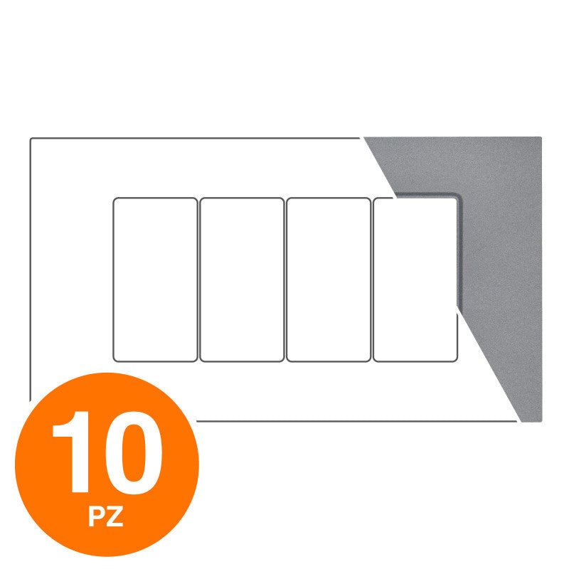 MAPAM Placca Tecnopolimero Sun-T5 4P R9004-8 Grigio - Confezione 10pz - mod. R9004-8 - Compatibile con Vimar ARKÉ