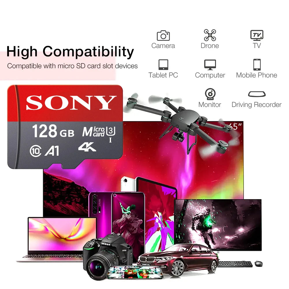 SONY Micro SD Card Mini Memory Card classe 10 32GB 64GB 128GB 256GB U3 4K ad alta velocità Cartao De Memoria Memoria Memoria Flash TF Mecard C10 - Consegna in 14 giorni