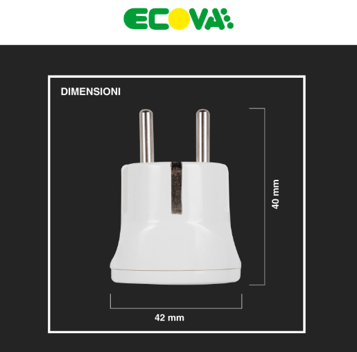 Ecova Adattatore Singolo Schuko con Presa Bipasso 10/16A 2P+T - mod. 33037