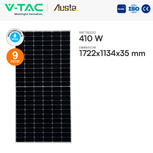 - Promo Ottobre - Kit On-Grid 9 Pannelli Solari V-Tac 410W + Inverter Livoltek Monofase 3,6kW CEI 0-21 + Quadro Elettrico Chint DC/AC 2 Stringhe