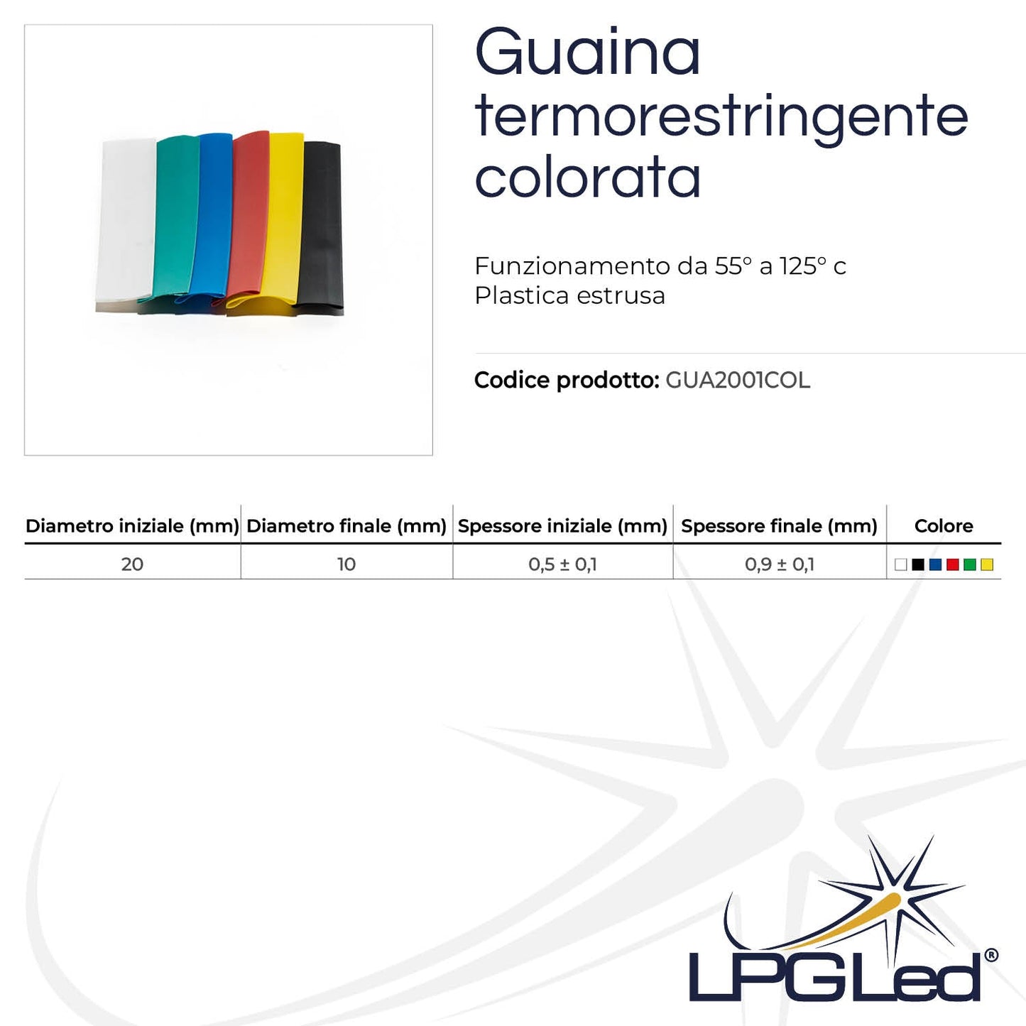 Guaina termorestringente colorata da 20mm | rotolo da 100mt