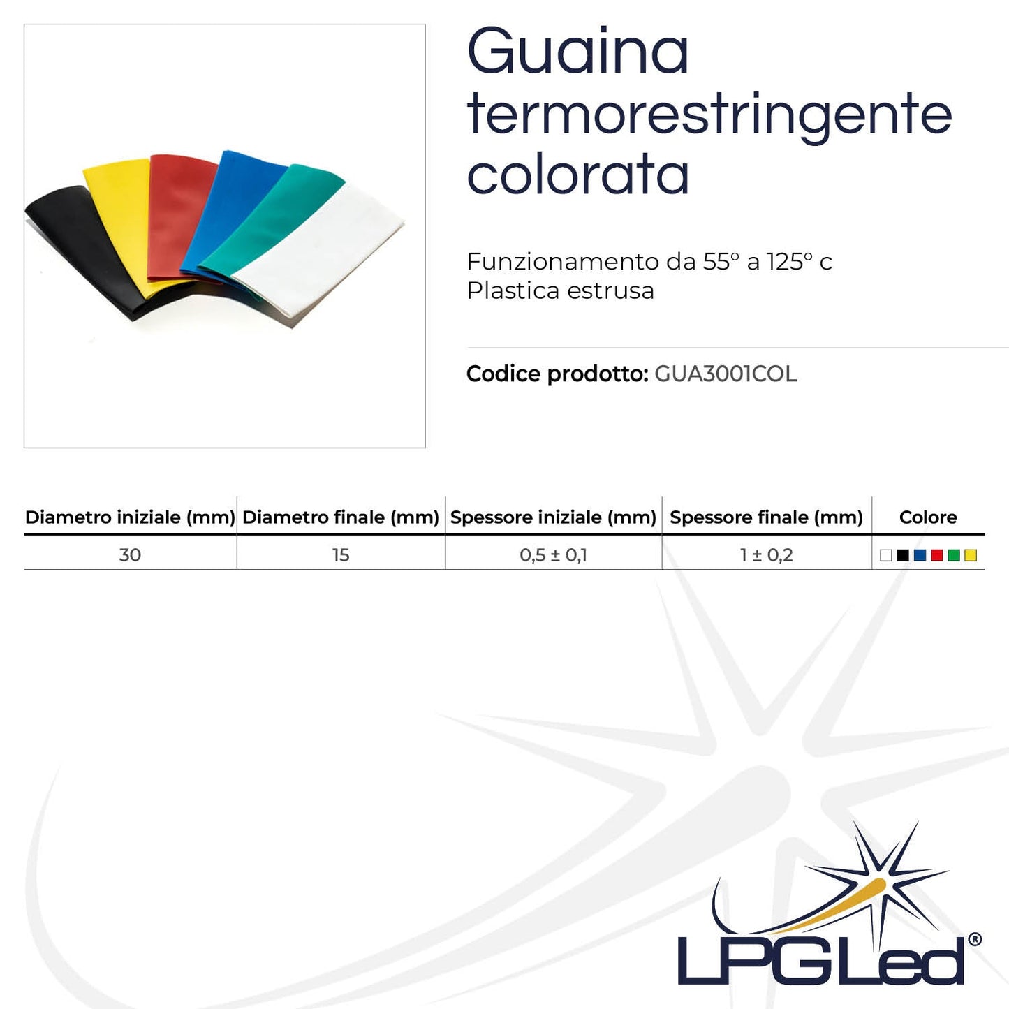 Guaina termorestringente colorata da 30mm | rotolo da 25mt