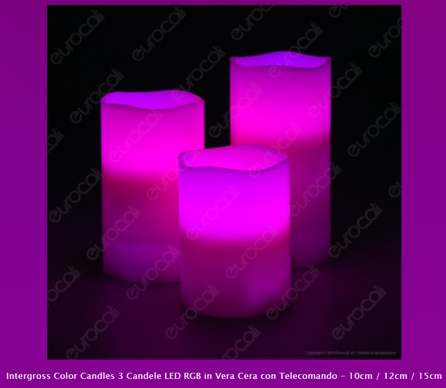 INTERGROSS COLOR CANDLES 3 CANDELE LED RGB IN VERA CERA CON TELECOMANDO - Consegna in 1-5 giorni lavorativi