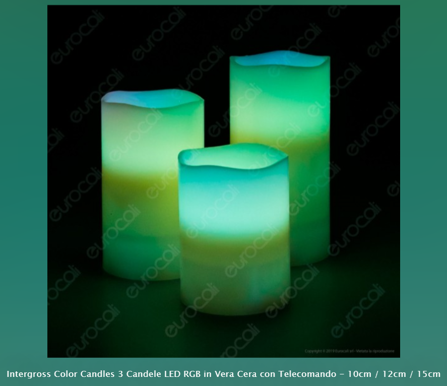 INTERGROSS COLOR CANDLES 3 CANDELE LED RGB IN VERA CERA CON TELECOMANDO - Consegna in 1-5 giorni lavorativi
