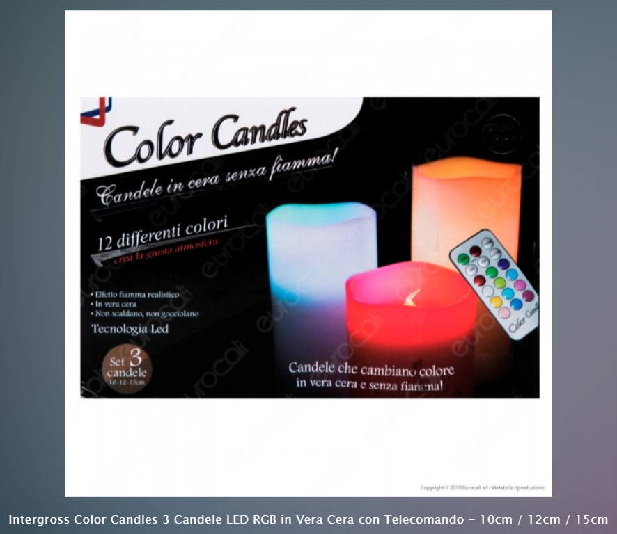 INTERGROSS COLOR CANDLES 3 CANDELE LED RGB IN VERA CERA CON TELECOMANDO - Consegna in 1-5 giorni lavorativi