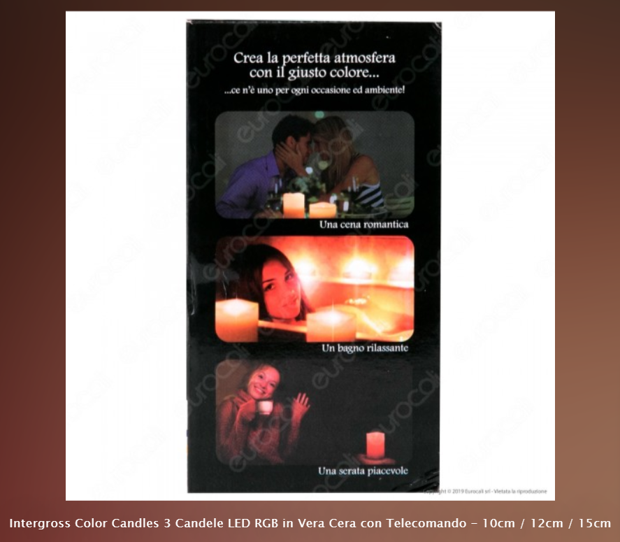 INTERGROSS COLOR CANDLES 3 CANDELE LED RGB IN VERA CERA CON TELECOMANDO - Consegna in 1-5 giorni lavorativi