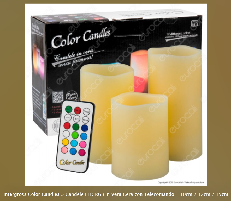 INTERGROSS COLOR CANDLES 3 CANDELE LED RGB IN VERA CERA CON TELECOMANDO - Consegna in 1-5 giorni lavorativi