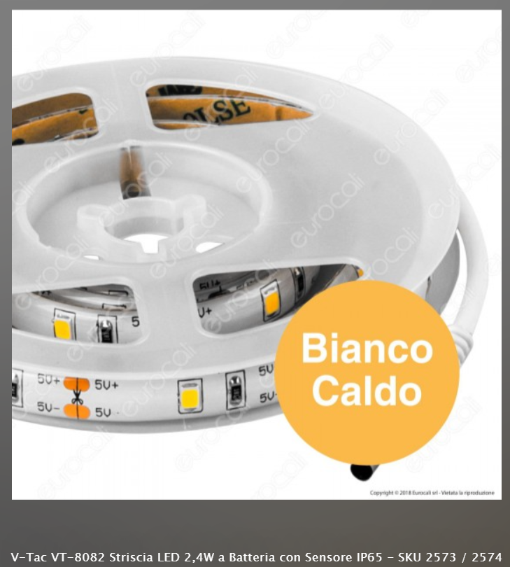 V-TAC VT-8082 STRISCIA LED 2,4W A BATTERIA CON SENSORE IP65 - SKU 2573 / 2574 - Consegna in 1-5 giorni lavorativi
