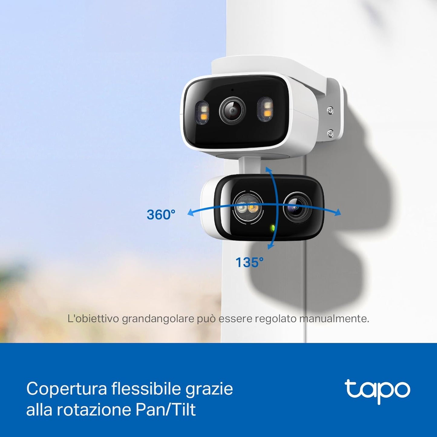 Tapo C246D Telecamera Wi-Fi Esterno/Interno Doppio Obbiettivo 3MP+3MP, 360° Visuale, Visione Notturna a Colori, ⚠️Non a batteria