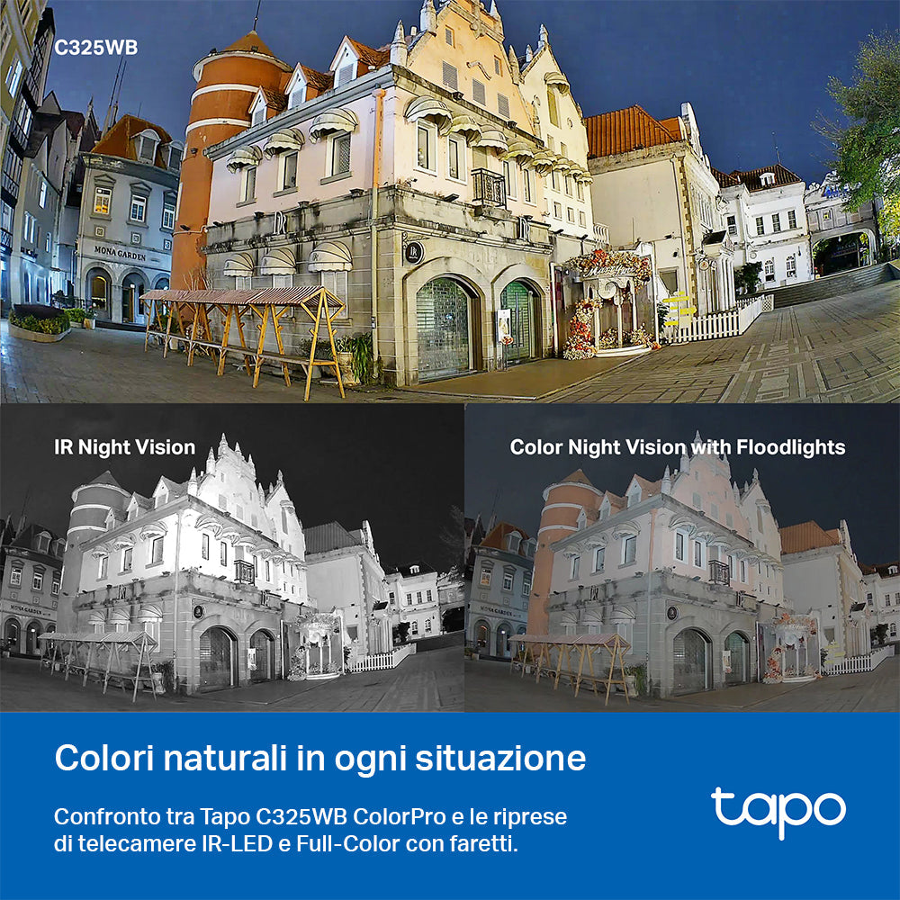 Tapo C325WB Telecamera Wi-Fi Esterno 2K 4MP, Visione Notturna ColorPro, Wi-Fi/Ethernet, ⚠️Non a batteria