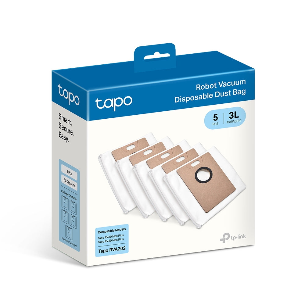 Tapo RVA202 Sacchetto per la Polvere Monouso per Robot Aspirapolvere Tapo, 5pz, Compabile con RV30 Max Plus, RV20 Max Plus