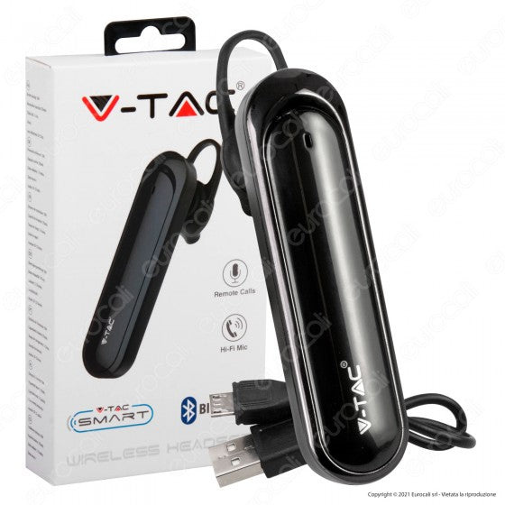 V-TAC VT-6800 AURICOLARE BLUETOOTH HEADSET COLORE NERO - SKU 7702 - Consegna in 1-5 giorni lavorativi