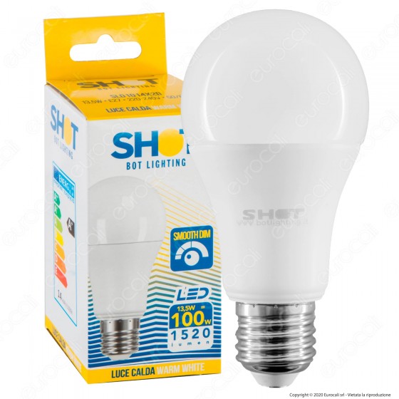 BOT LIGHTING SHOT LAMPADINA LED E27 13,5W BULB A60 DIMMERABILE - MOD. SLD1014X2D - Consegna in 1-5 giorni lavorativi