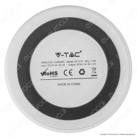 V-TAC VT-1210 CARICATORE WIRELESS COMPATIBILE CON RICARICA QI OUTPUT 10W COLORE BIANCO - SKU 7709 - Consegna in 1-5 giorni lavorativi