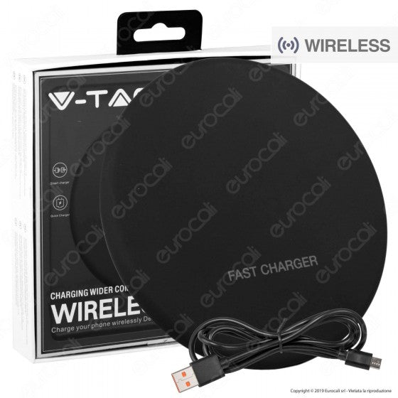 V-TAC VT-1210 CARICATORE WIRELESS COMPATIBILE CON RICARICA QI OUTPUT 10W COLORE NERO - SKU 7708 - Consegna in 1-5 giorni lavorativi