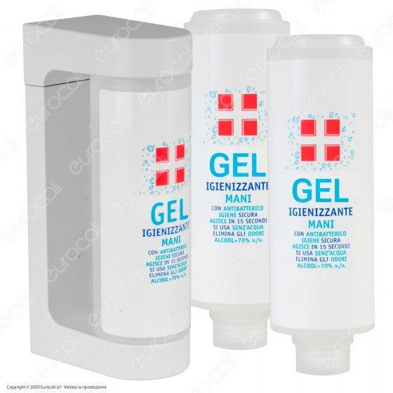KIT DISPENSER DA PARETE CON 3 FLACONI DA 300ML RICARICA DI GEL IGIENIZZANTE MANI ALCOOL ≥ 70% CON ANTIBATTERICO - Consegna in 1-5 giorni lavorativi