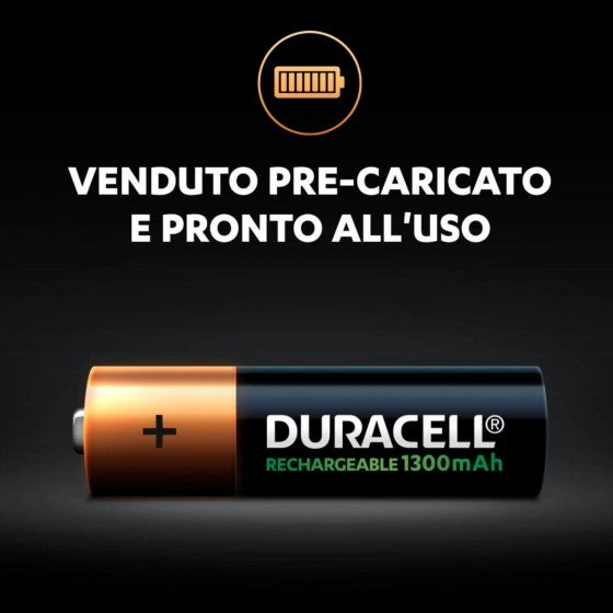DURACELL RECHARGEABLE 1300MAH PILE HR6 RICARICABILI STILO AA MIGNON 1.2V - BLISTER DA 2 BATTERIE - Consegna in 1-5 giorni lavorativi