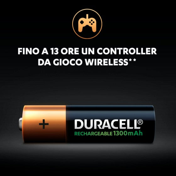 DURACELL RECHARGEABLE 1300MAH PILE HR6 RICARICABILI STILO AA MIGNON 1.2V - BLISTER DA 2 BATTERIE - Consegna in 1-5 giorni lavorativi