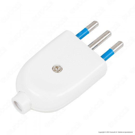 ECOVA SPINA SINGOLA 10A 2P+T CON USCITA CAVO DRITTA COLORE BIANCO - MOD. 33003 - Consegna in 1-5 giorni lavorativi