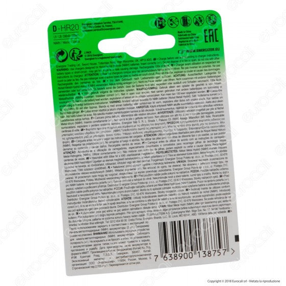 ENERGIZER ACCU RECHARGE POWER PLUS TORCIA D 2500MAH PILE RICARICABILI - Consegna in 1-5 giorni lavorativi