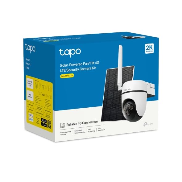 Tapo C615G KIT Telecamera 4G LTE da Esterno 2K 3MP Senza Fili con Pannello Solare, Tracking AI 360°, Batteria 6700mAh