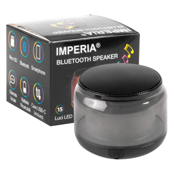 IMPERIA SPEAKER BLUETOOTH 5W CASSA ALTOPARLANTE PORTATILE CON 15 LUCI LED MULTICOLORE - MOD. 900840 - Consegna in 1-5 giorni lavorativi