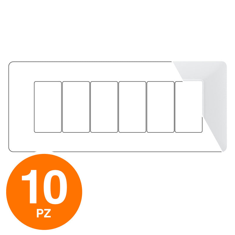 MAPAM Placca Tecnopolimero JOY 6P Bianco - Confezione 10pz - mod. M8007-01 - Compatibile con BTicino MATIX